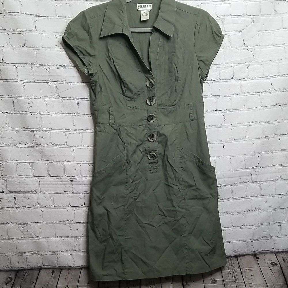 Robbie Bee Army Green Cotton Cap Sleeve Dress Size 6
